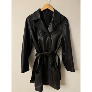 COACH Short Black Soft Leather Trench Coat Size Medium